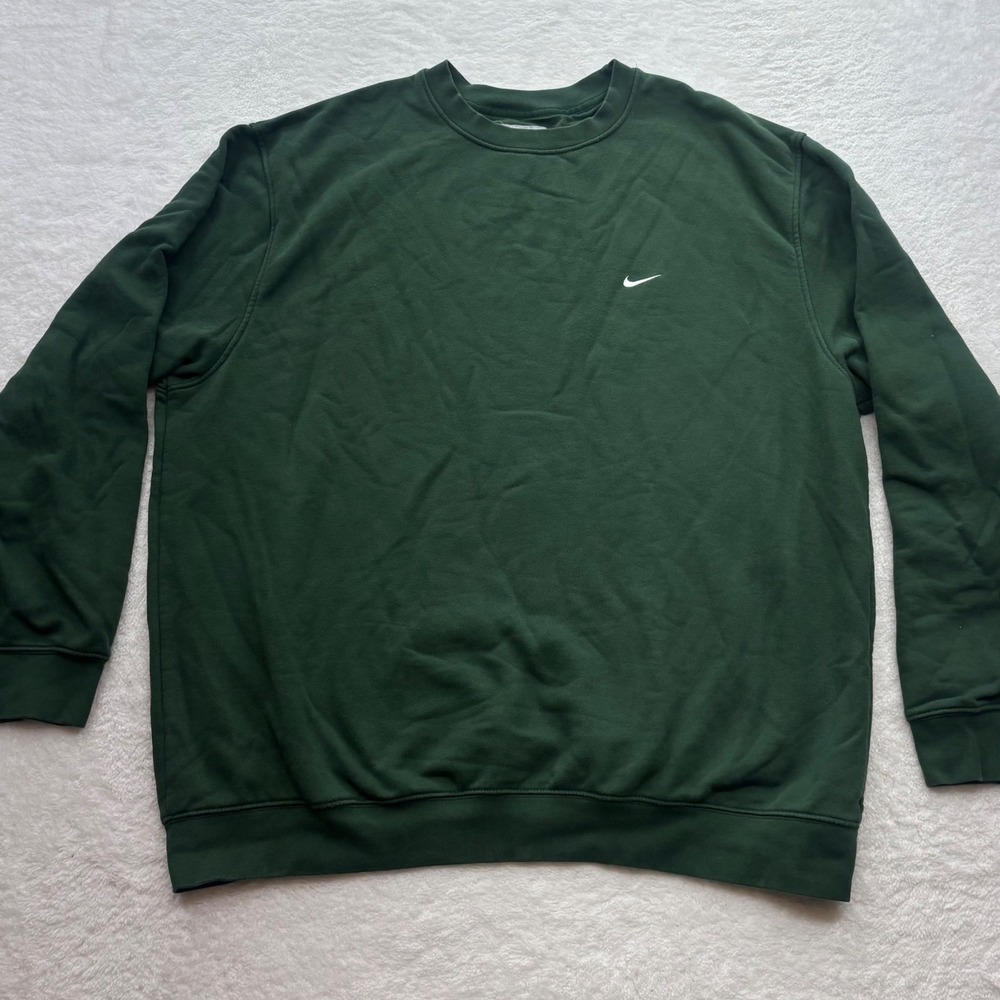 Nike Mens XXL Forest Green Y2K Crewneck Sweatshirt Embroidered Swoosh Pullover
